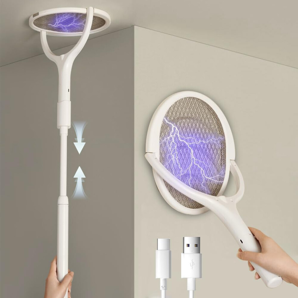 Rotating Head Rechargeable Fly Zapper Electric Fly Swatter Racket Fly Killer Fly Catcher Indoor Fruit Fly Trap Spider Catcher Bug Zapper