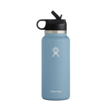 (Blue) Hydro Flask Stainless Steel Wide Mouth Water Bottle with Flex Straw Lid and Double-Wall Vacuum Insulation