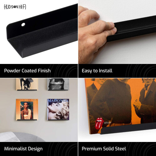 Hudson Hifi LP Vinyl Record Wall Display Black Satin 12 Pack 2