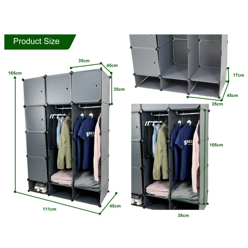 Gr8 Home Grey 15 Cube Wardrobe Portable Interlocking Plastic Organiser Cabinet 2