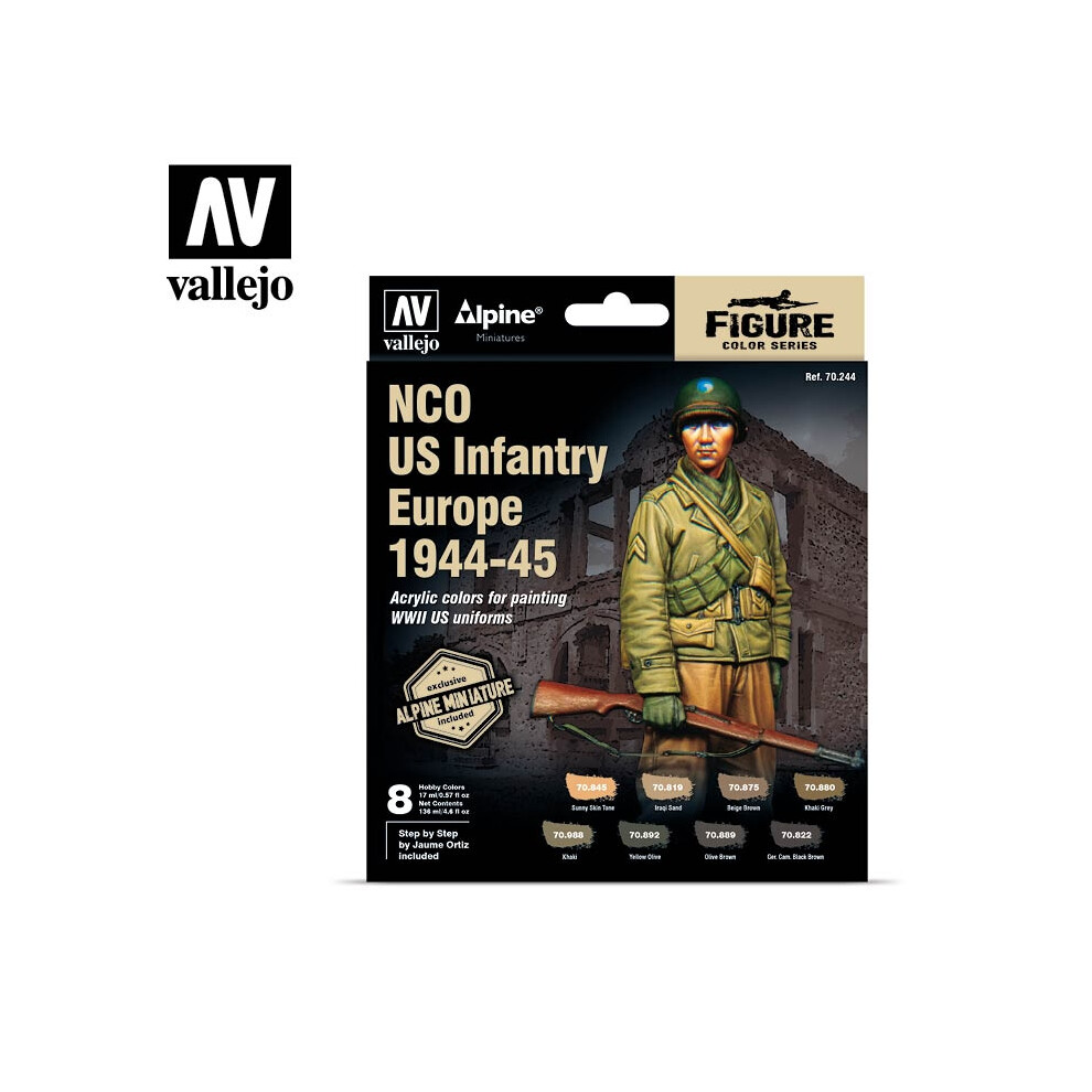 VAL70244 - AV Vallejo MC Set - Alpine US Infantry NCO (x8) & Figure