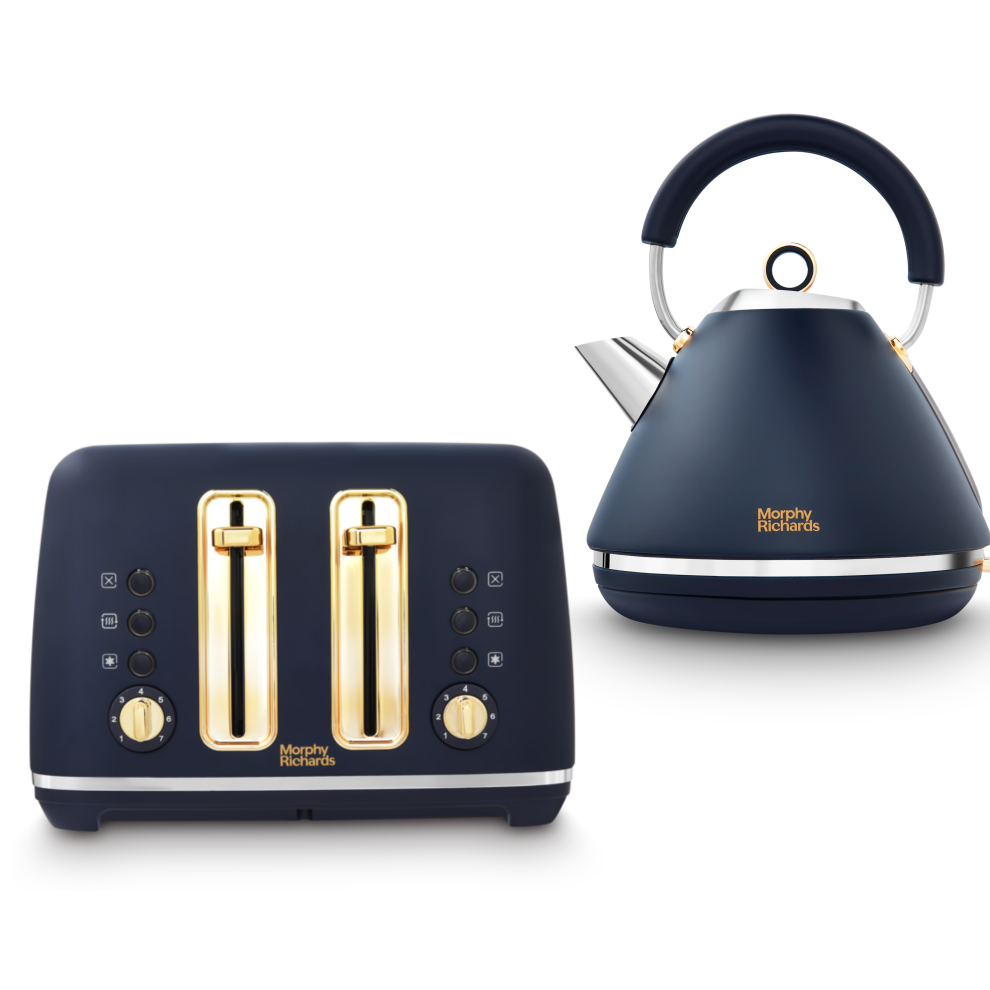 Morphy Richards Accents Navy & Gold Pyramid Kettle & 4 Slice Toaster