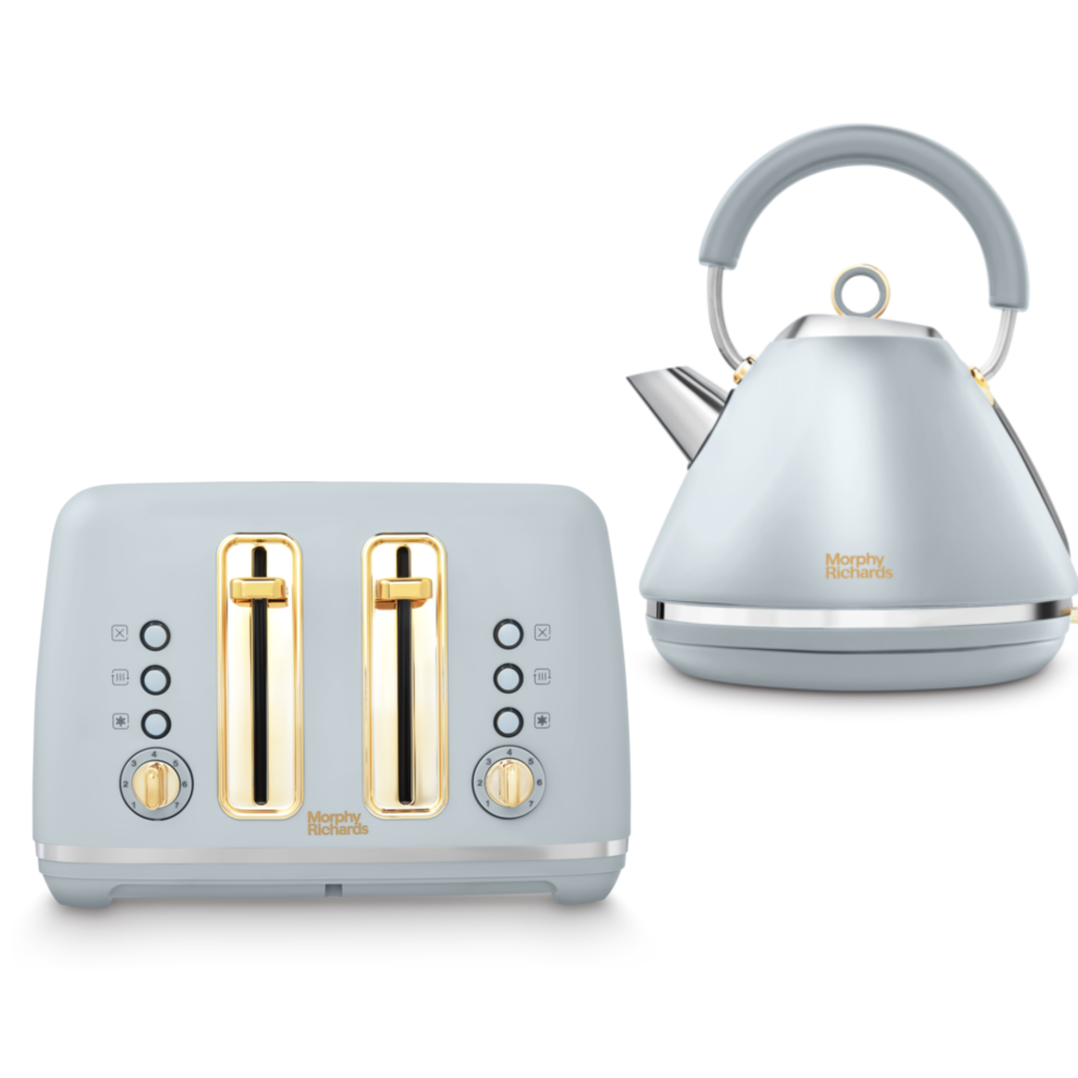 Morphy Richards Accents Grey & Gold Pyramid Kettle & 4 Slice Toaster