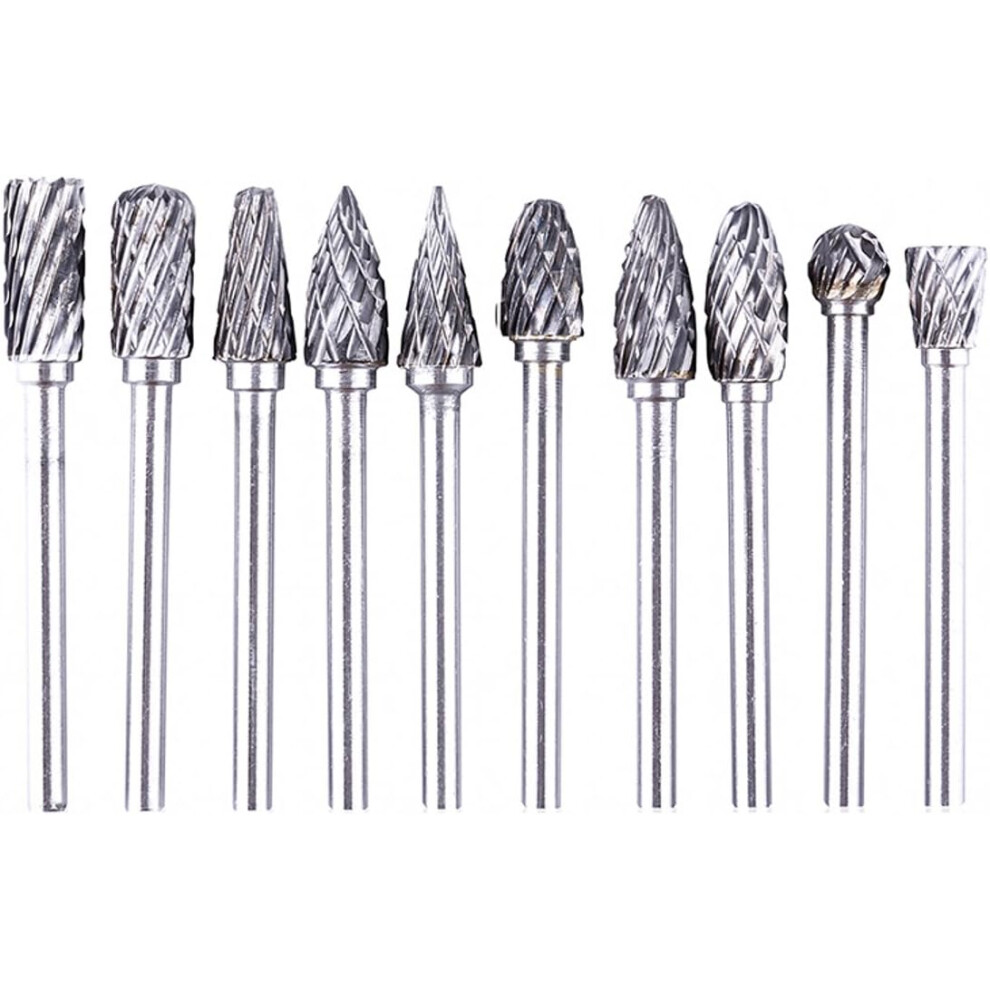 10Pcs 1/8" Tungsten Carbide Burr Double End Mill Rotary Burr 3Mm Shank Fits Dremel Rotary Tools Engraving Bits Milling Cutter 9379360654842