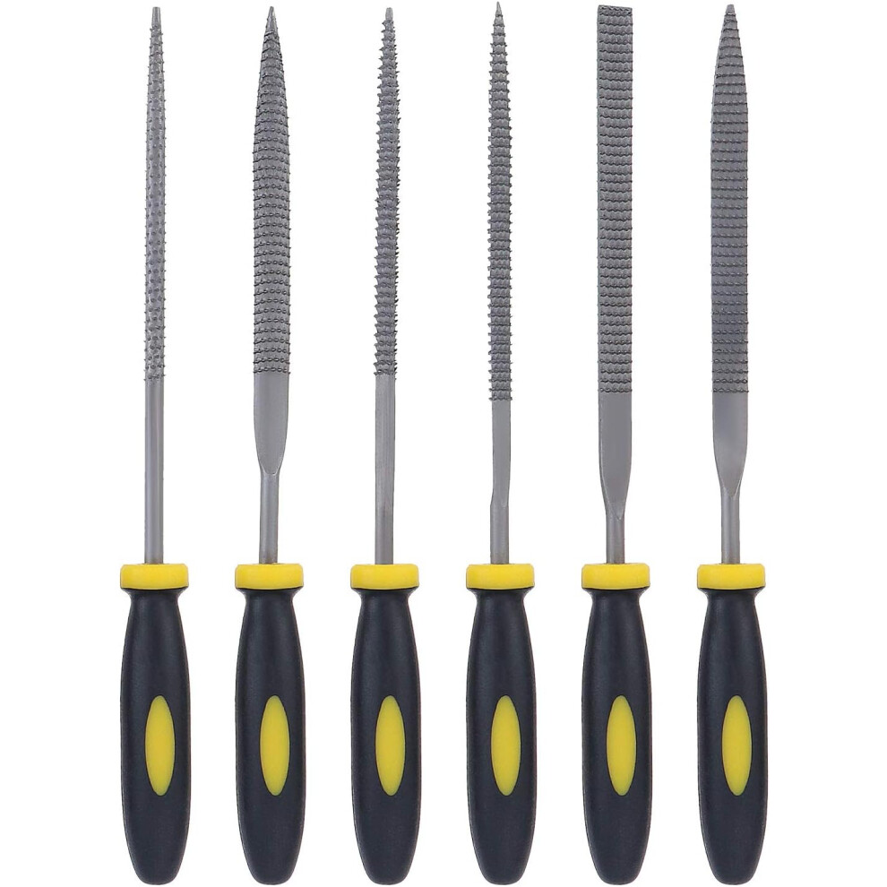 Set of 6 wooden needle files and rasps with soft rubber coated handle for wood carving 5*180mm