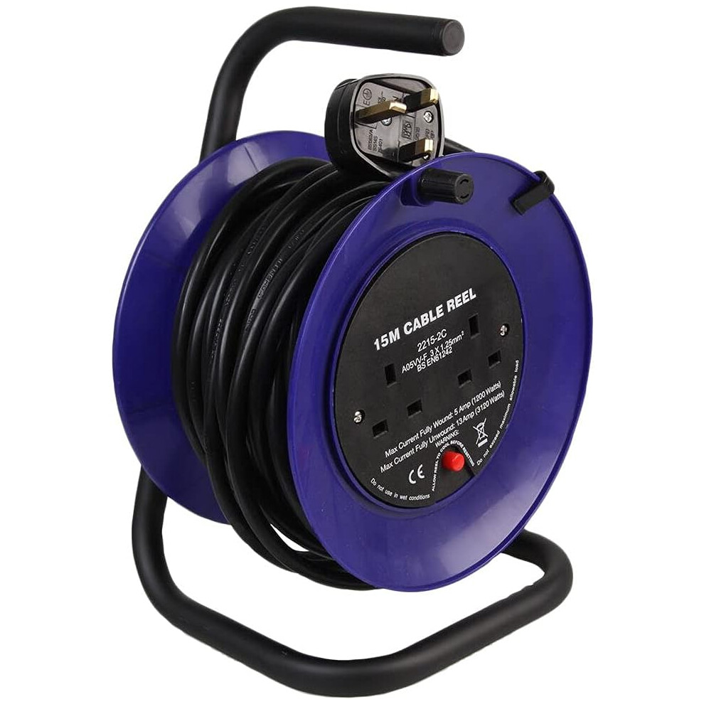 Ex-Pro 2 Gang Mini Open Cable Reel Extension Lead With Handle And Thermal Cut Out, 15M, Blue 5051259210660