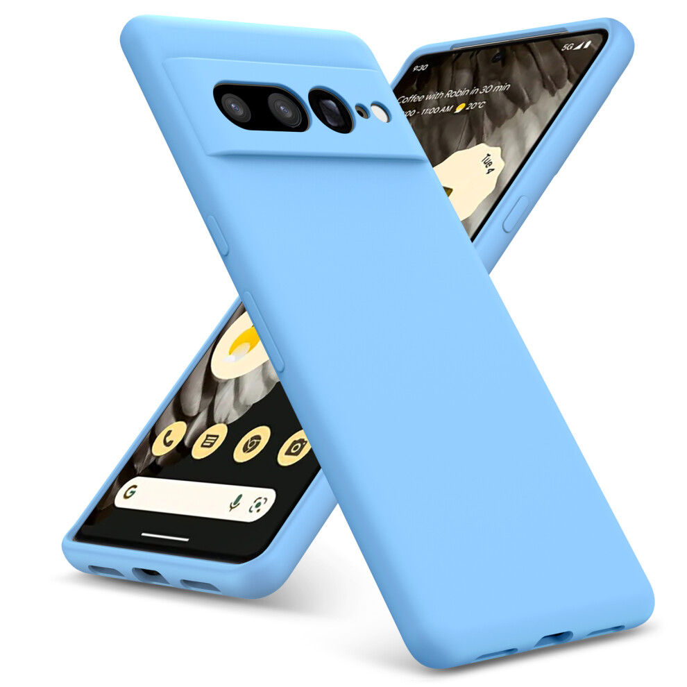 (Pixel 7 Pro, Blue) For Google Pixel 7 Pro 7A 8 Pro  Liquid Silicone Shockproof Phone Case