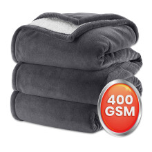 (Single: 130 cm x 150 cm., Grey) 2 Layers Reversible Sherpa Fleece Warm Soft Blanket Bed Throw Sofa Mink
