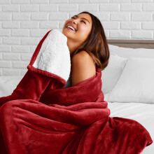 (Double: 150cm x 200 cm., Red) 2 Layers Reversible Sherpa Fleece Warm Soft Blanket Bed Throw Sofa Mink