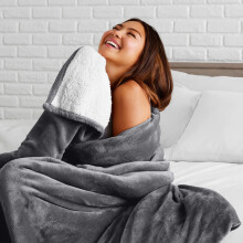 (Double: 150cm x 200 cm., Grey) 2 Layers Reversible Sherpa Fleece Warm Soft Blanket Bed Throw Sofa Mink