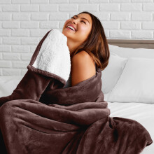 (Double: 150cm x 200 cm., Brown) 2 Layers Reversible Sherpa Fleece Warm Soft Blanket Bed Throw Sofa Mink
