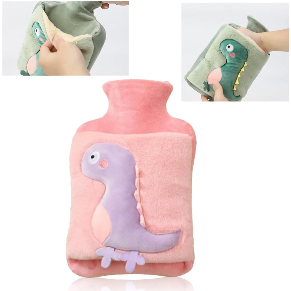 (Pink, 1L) Cute Dinosaur Hot Water Bottles With Cover,large Thickened Delicate Plush Hot Water Bottle Hot Water Bag For Pain Relief,children