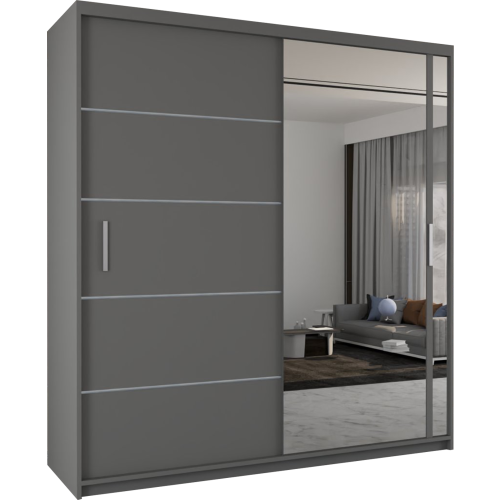 (Grey, 120cm) Sliding Door Wardrobe with Hanging Rail 1