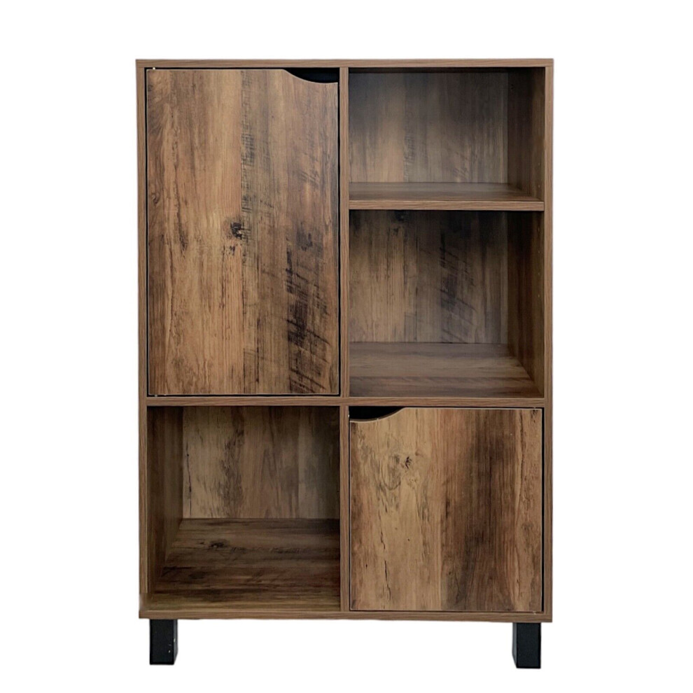Console Table Rustic Oak 2 Cabinet and 3 Shelves Sideboard Storage Furniture