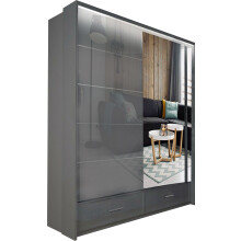 (Grey, 150 cm) Sycylia High Gloss Wardrobe