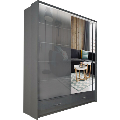 (Grey, 150 cm)  Sycylia High Gloss Wardrobe