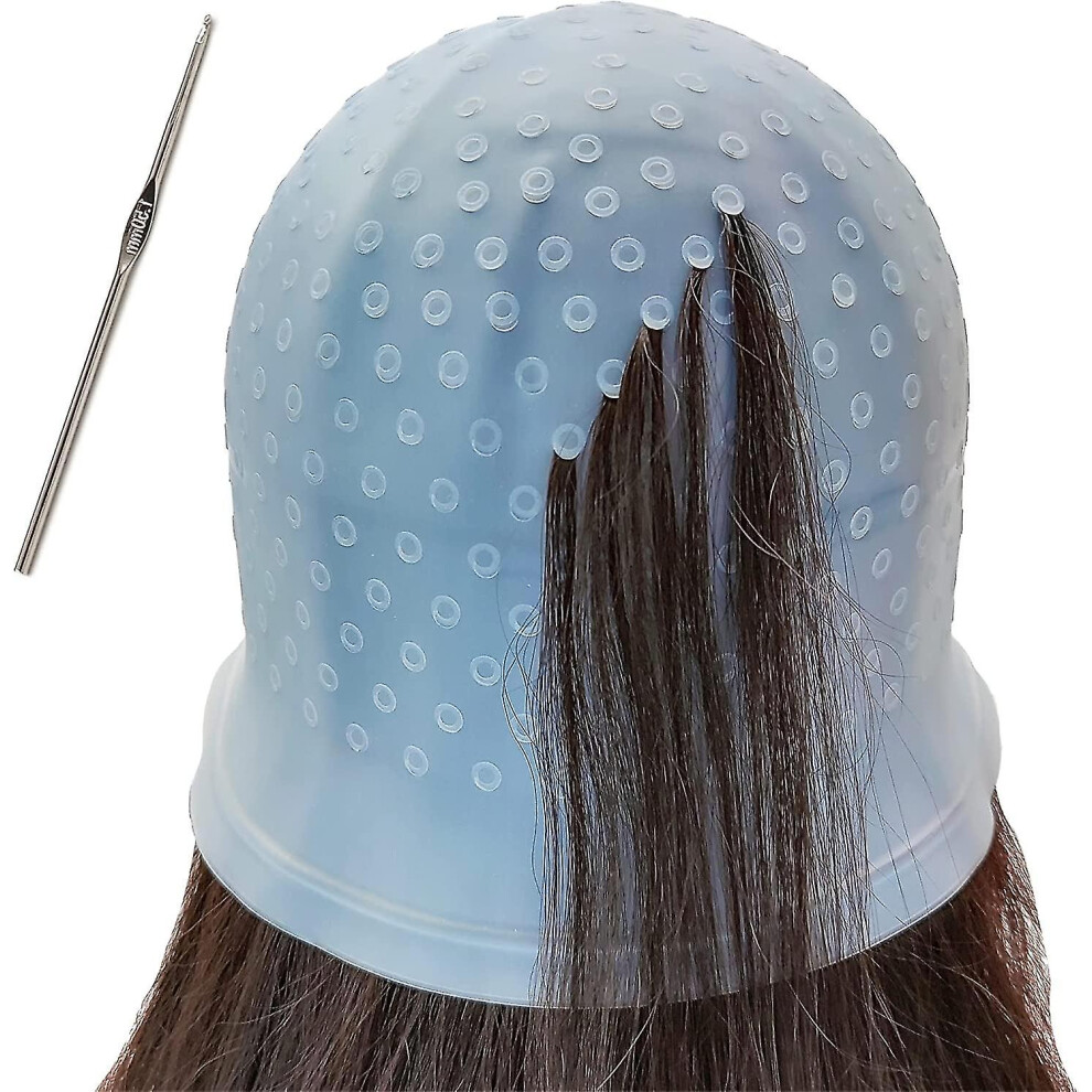 (Blue) Silicone Highlighting Cap, Highlighting Cap And Hook, Hair Dye Cap, Hair Frosting Cap, Highlighting Frosting Cap