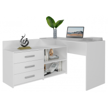 (White) MOLINE - Corner desk with storage - 3 drawers + 2 shelves - 120x50x76 cm - Computer desk