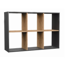 (Grey & Oak) MARION - Modular shelf with 6 cubes - Bookcase with 6 compartments - 110x30x75 cm - Storage unit