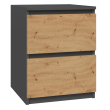 (Grey & Oak) VENICE - Bedside table modern style - 40x40x52 - Bedside table 2 drawers - Bedroom furniture