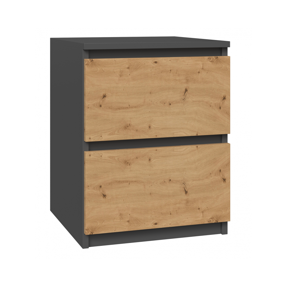 (Grey & Oak) VENICE - Bedside table modern style - 40x40x52 - Bedside table 2 drawers - Bedroom furniture-image-OPC-PDVSSHH-NEW