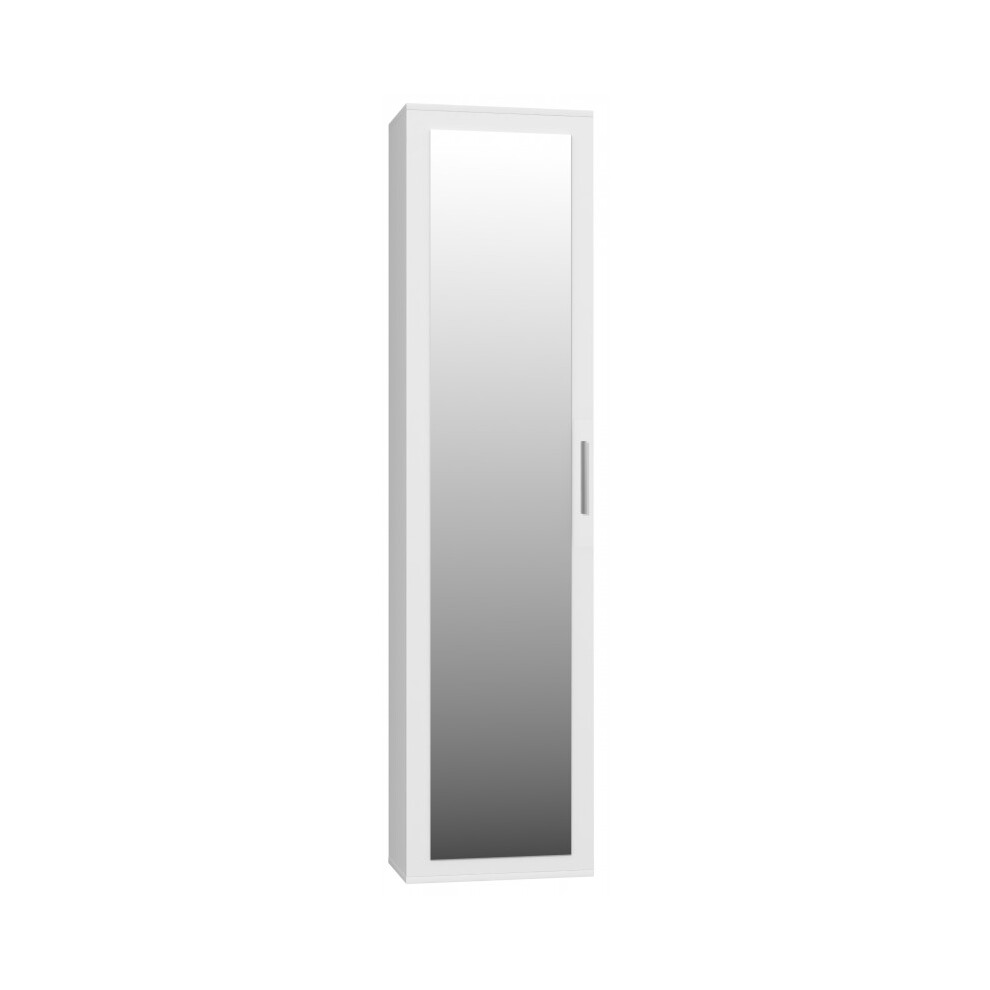 (White) ATARA - Hall cupboard with large mirror - 180x50x35 cm - 2 shelves + hanging space - Hall furniture