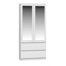 (White) TURIN - 2 door wardrobe with mirror modern bedroom style - 90x50x180 - 2 drawers