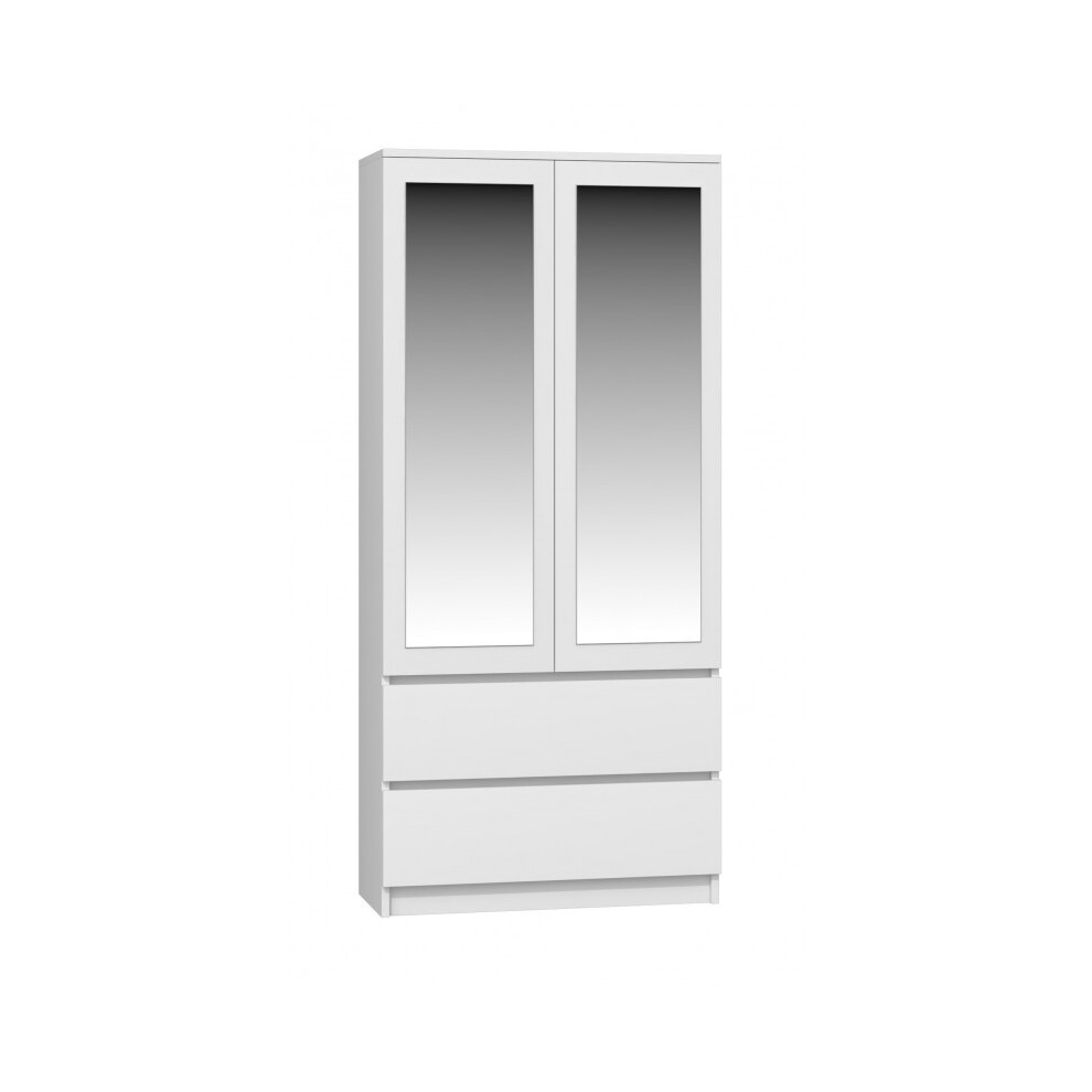 (White) TURIN - 2 door wardrobe with mirror modern bedroom style - 90x50x180 - 2 drawers