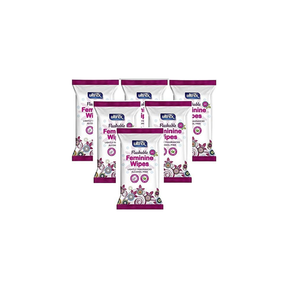 Ultrex Flushable Alcohol Free Intimate Feminine Wipes 20Pk X 6Pks Best Before 2025