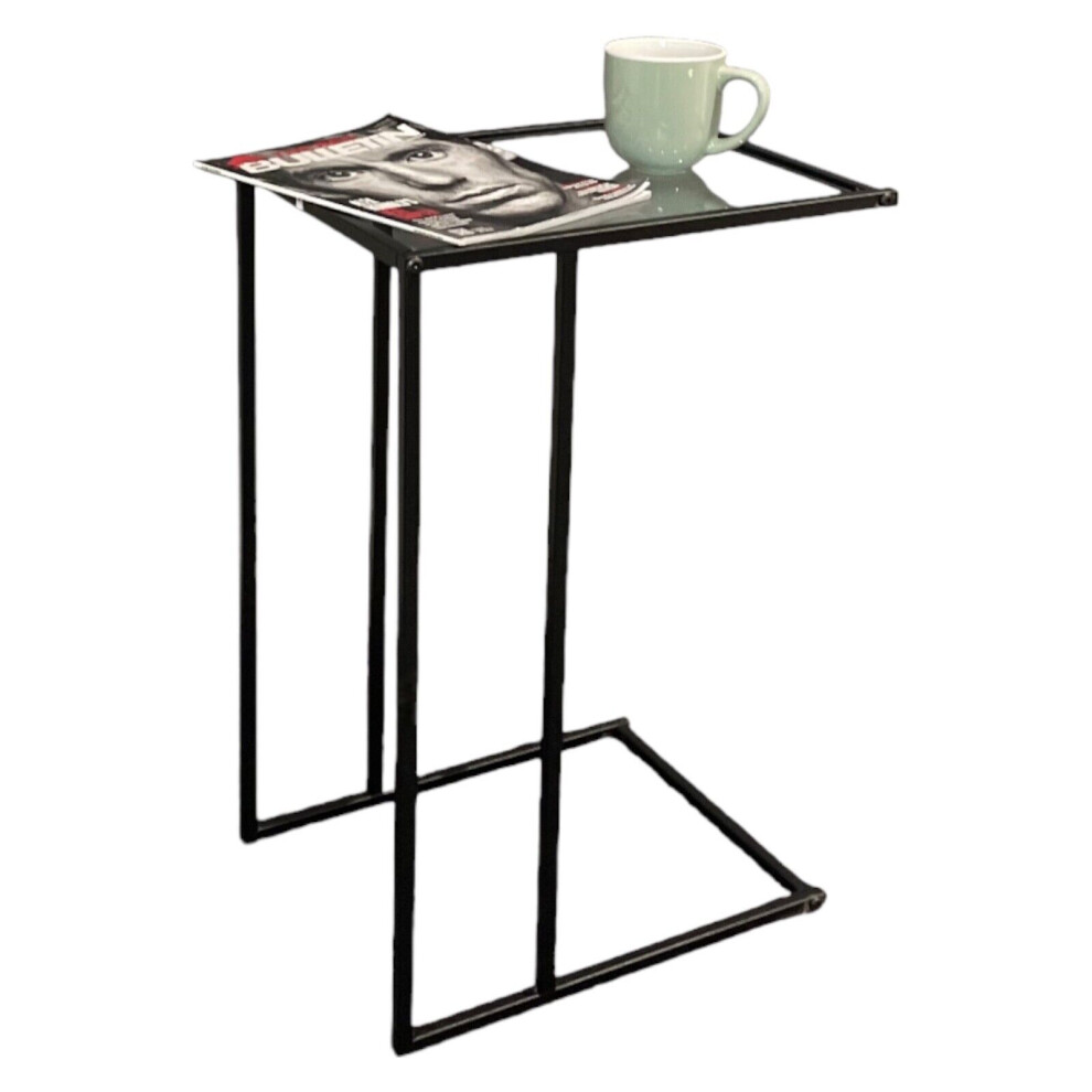 Sofa Side Tables Black With Clear Glass Top Coffee End Table