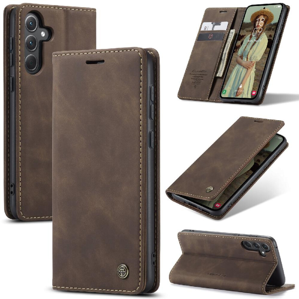 (Brown) Flip Case For Samsung Galaxy A35 5G Magnetic Closure Shockproof Vintage Pu Leather Wallet Case Card Slot Kickstand Flip Folio Book Brown 764762752866