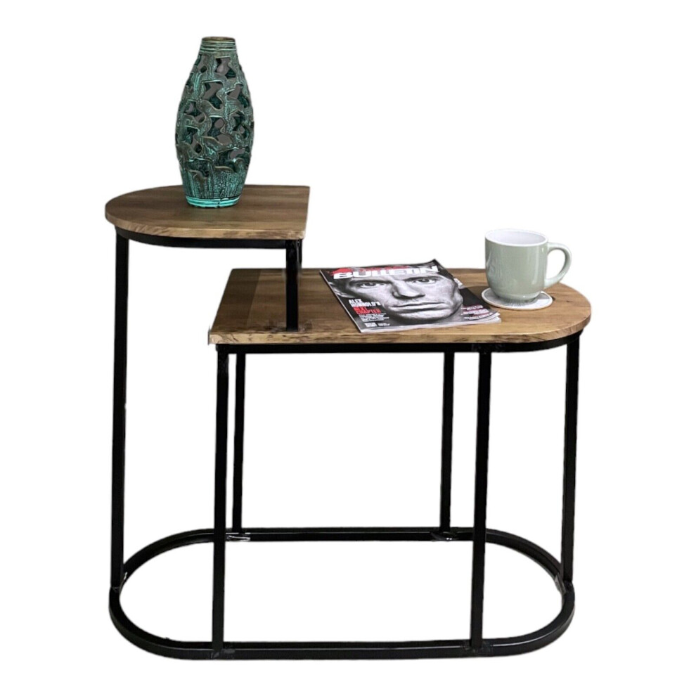 2Tier Side Table Modern Sofa Side Coffee table Rustic Oak Finish