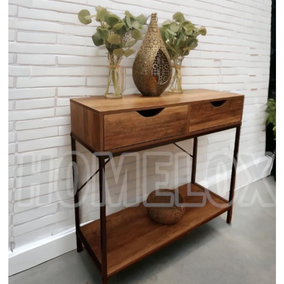 2 Drawer Console Table Black Metal Frame and Shelf Furniture