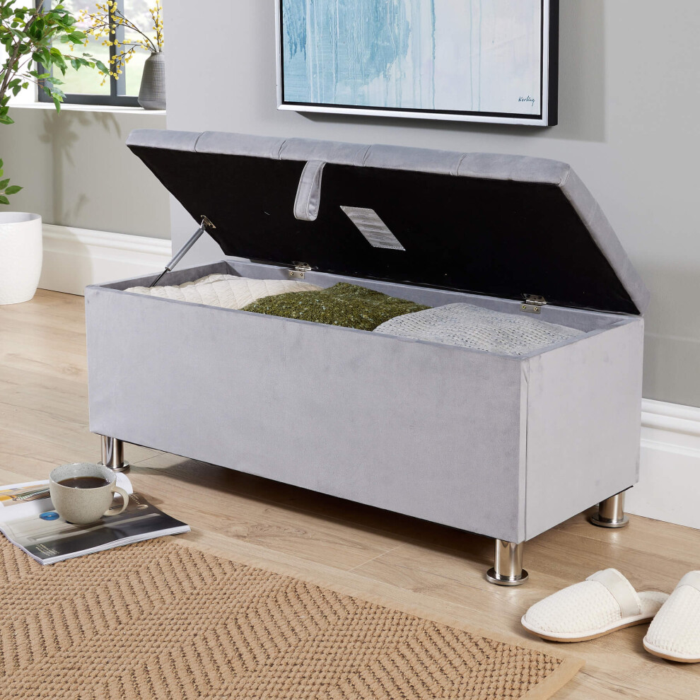 Pewter Padded Fabric Storage Ottoman