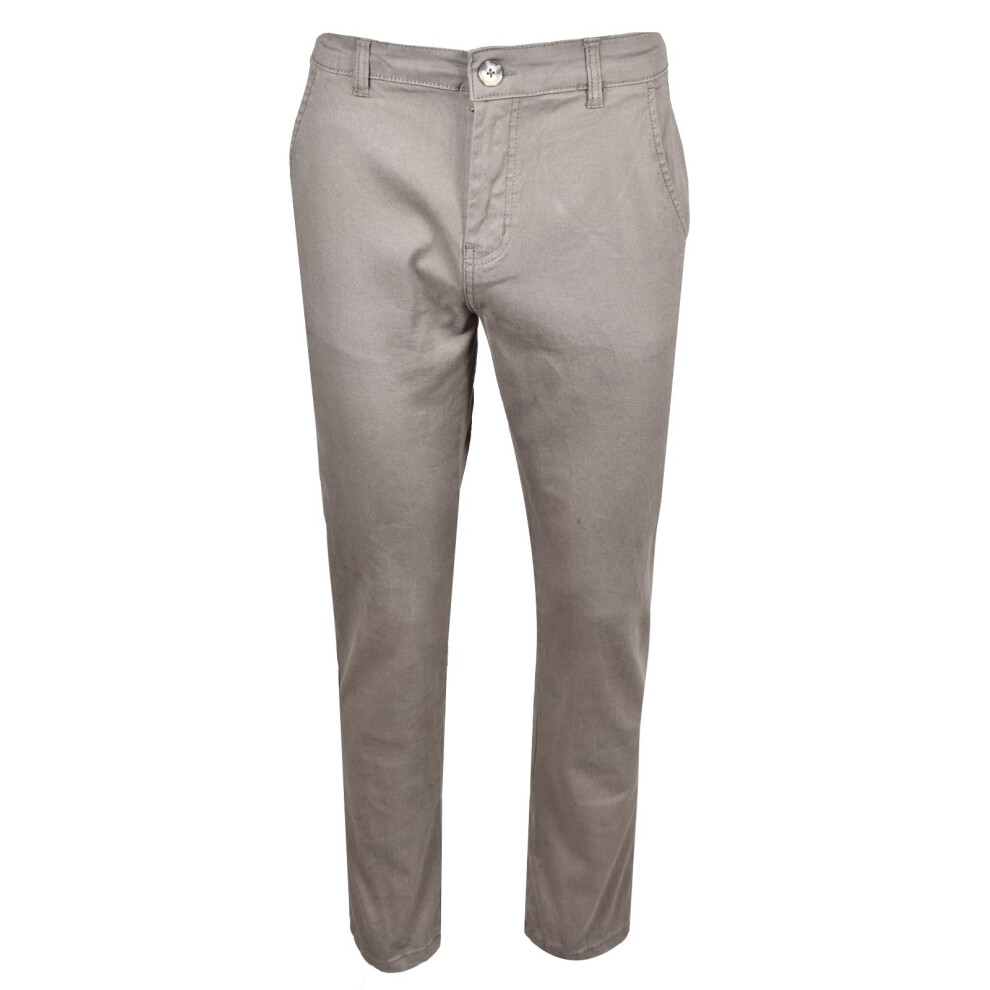 (Khaki, 36Wx29L) Mens Crosshatch Stretch Chinos Casual Work Jeans