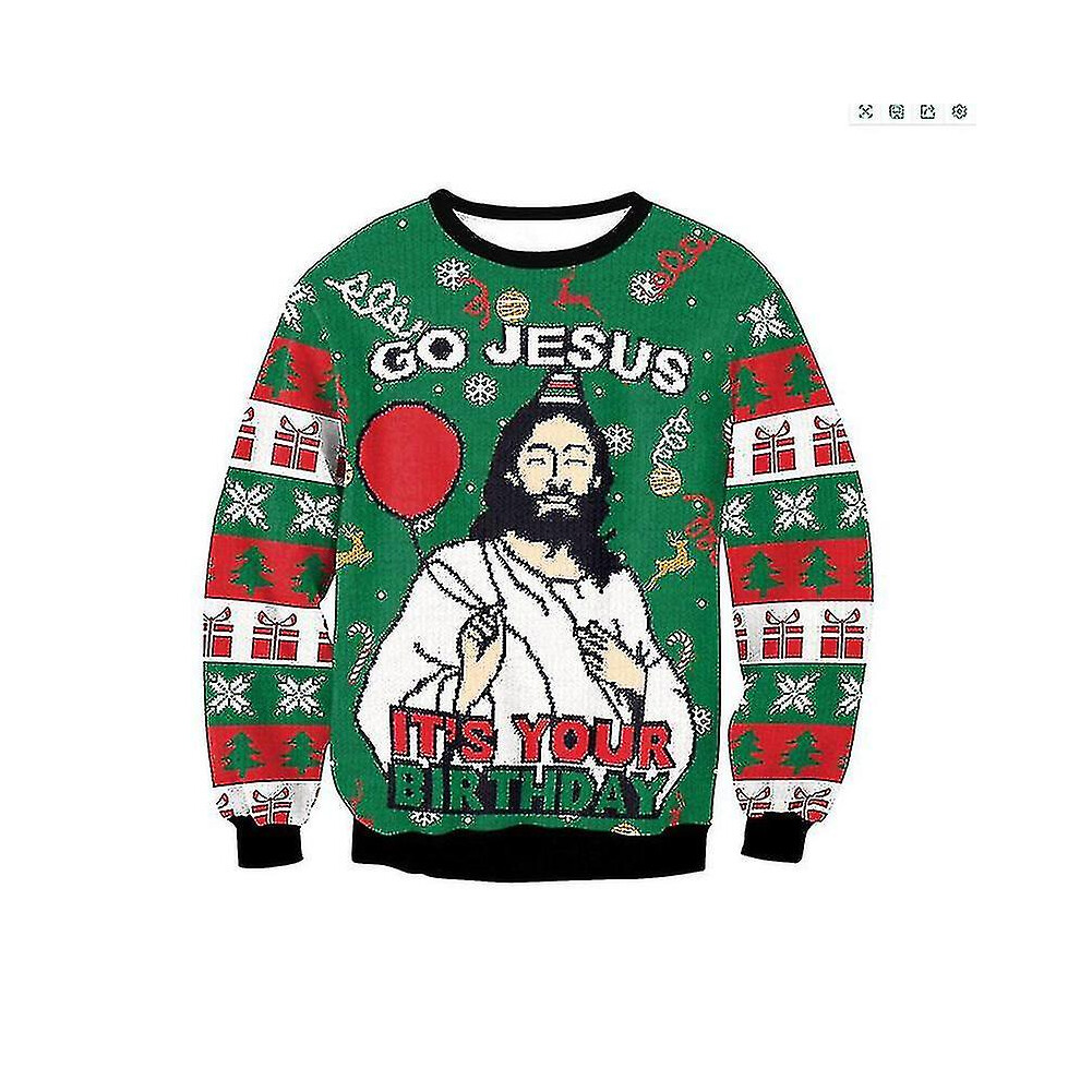 (L) Jesus Sweater Green 3d Print Christmas Party Shirt Adult Men And Women Clothing (s-xxl) Y1