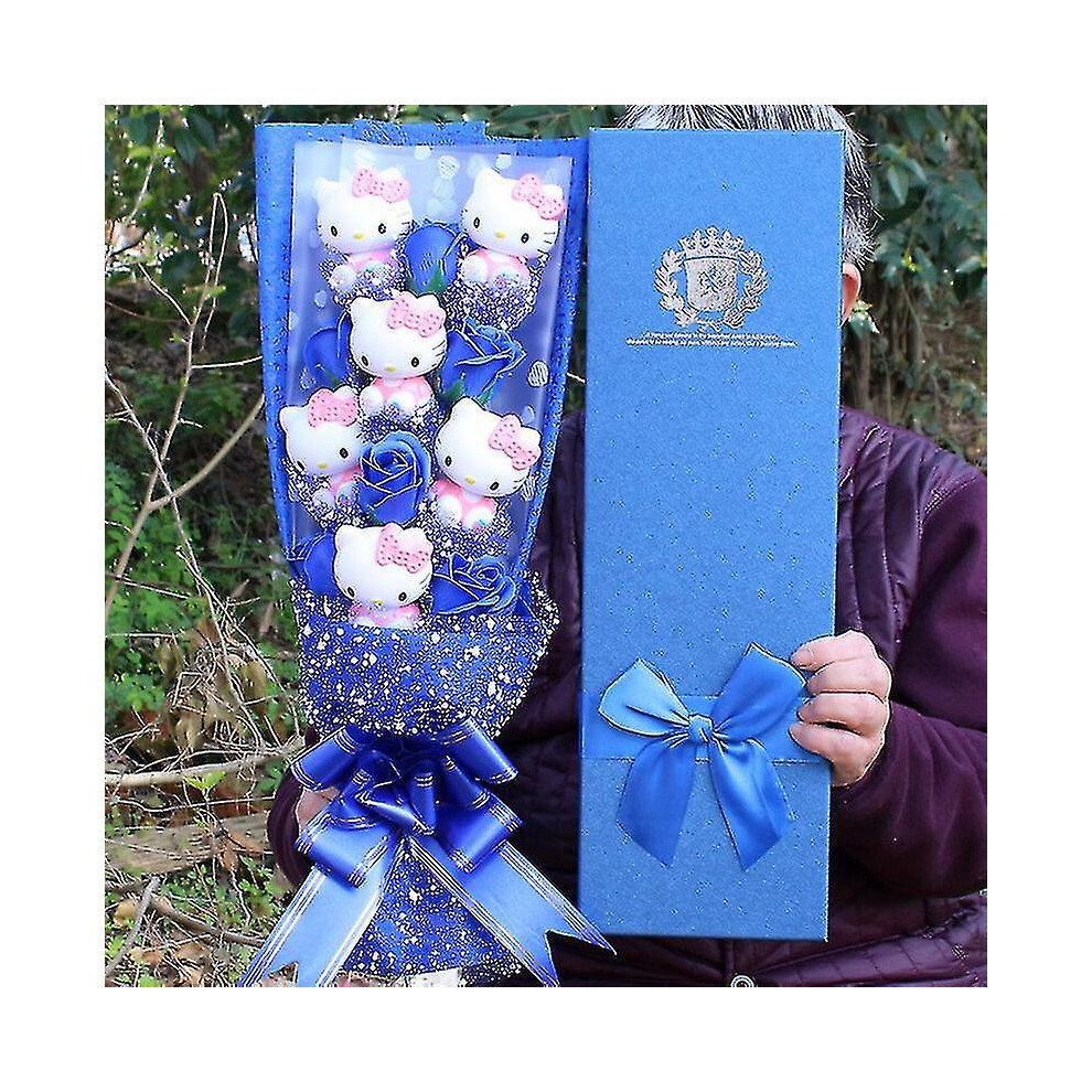 (Purple 6cat 6flower) 2024-6 Cats Sanrio Anime Hello Kitty Bouquet Plush Stuffed Doll Kawaii Soap Flower Gift Box Rose Flower Cartoon Valentine"s Day-image-OPC-PDVTGDJ-NEW