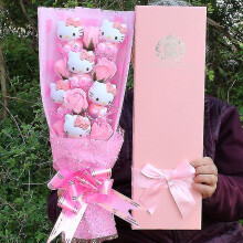 (Pink 6cat 6flower) 2024-6 Cats Sanrio Anime Hello Kitty Bouquet Plush Stuffed Doll Kawaii Soap Flower Gift Box Rose Flower Cartoon Valentine"s Day Gifts