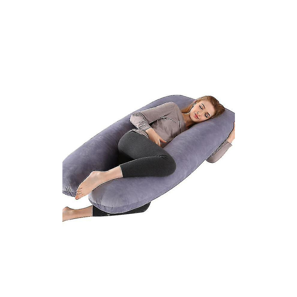 (Gray) Pregnancy Pillow U Shaped Maternity Sleeping Pillow Full Body Pillow With Removable Cover Gray