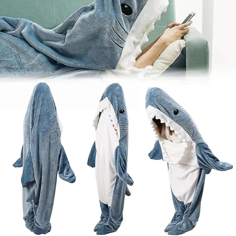 (Light blue, 190cm) Super Soft Shark Blanket Hoodie Adult Shark Blanket Cozy Flannel Hoodie