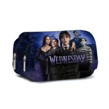 (A) Kids Girls Wednesday The Addams Family Print Large Capacity Pencil Case Pen Pouch Stationery Organizer Bag