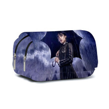 (B) Kids Girls Wednesday The Addams Family Print Large Capacity Pencil Case Pen Pouch Stationery Organizer Bag