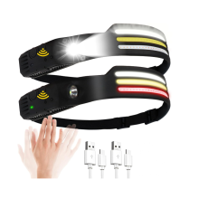 2 Packs Head Torch Rechargeable, Super Bright COB LED Head Torch 8 Lighting Modes Headlamp with Motion Sensor IPX4 Waterproof(Black)