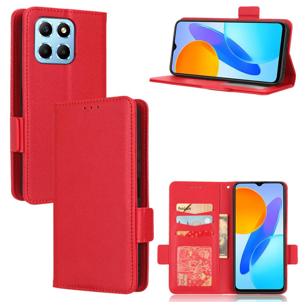 (Red) Case For Honor 70 Lite Pu Leather Side Buckle Wallet Magnetic Card Slots Holder Red 764762753085