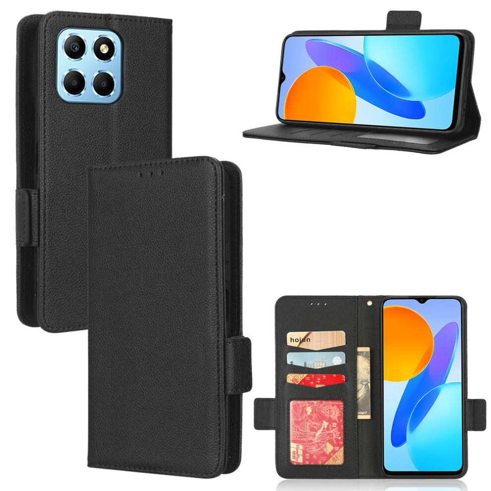 (Black) Case For Honor 70 Lite Pu Leather Side Buckle Wallet Magnetic Card Slots Holder Black 764762753078