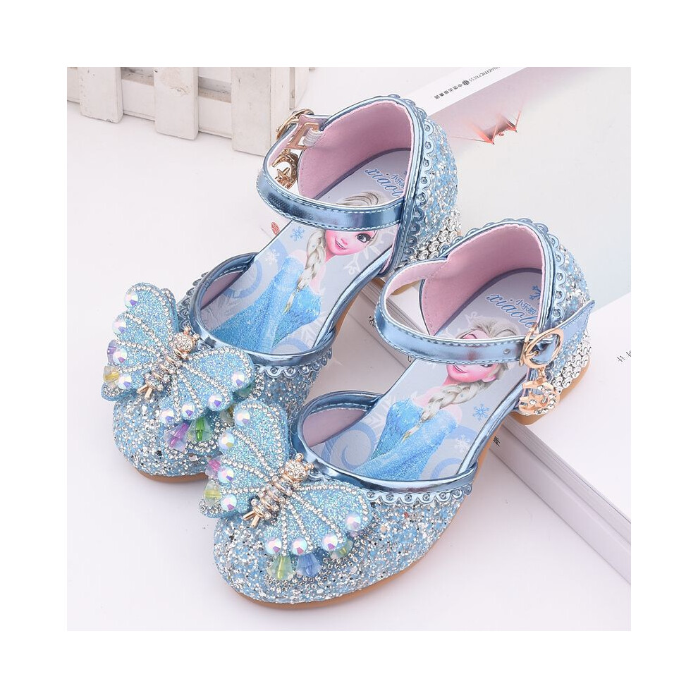 (Blue, 25?Foot Length16.5cm/6.5in) Frozen Elsa Childrens Sandals Fashion Exquisite Baotou Model Catwalk Shoes Show