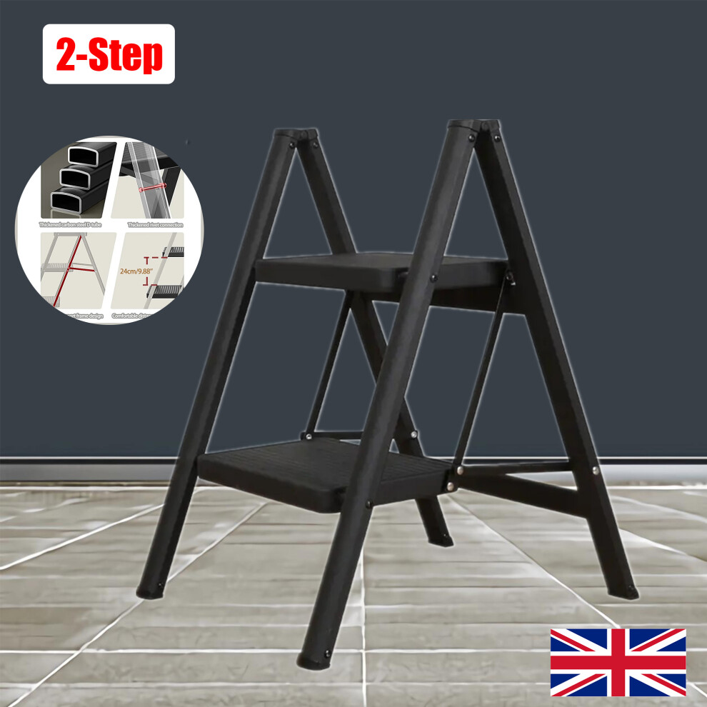 2 Step Heavy Duty Folding Small Stool Ladder With Anti-Slip Texture