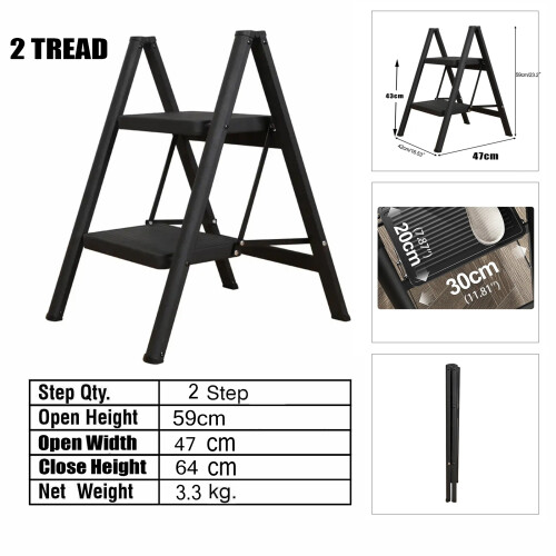 2 Step Heavy Duty Folding Small Stool Ladder With Anti-Slip Texture 2