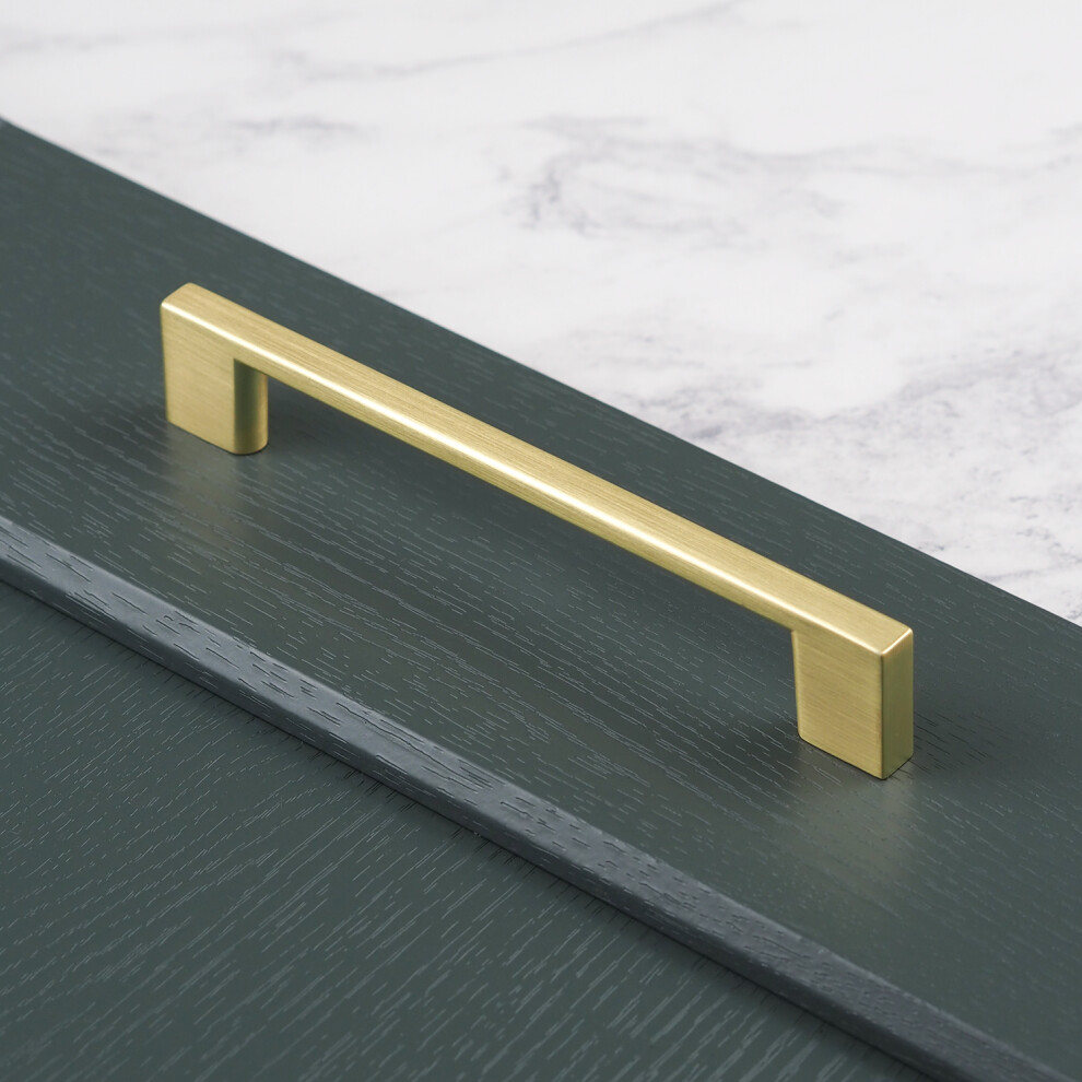 (128mm Handle	) Brushed Brass Cabinet Handle Slim Square Pull 128mm 320mm