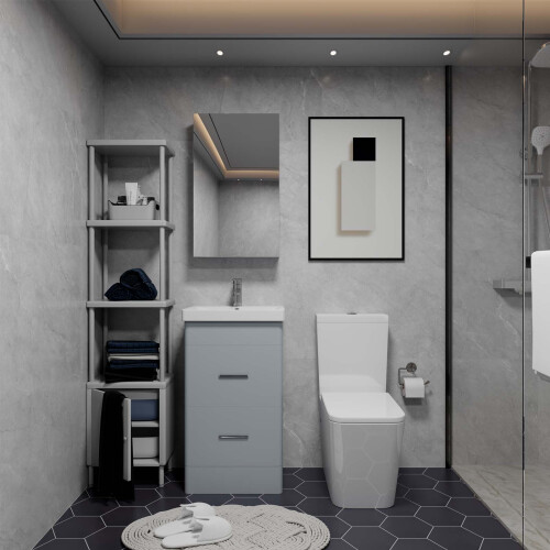 500mm Bathroom Vanity Unit Basin Sink Cabinet with 2 Drawers Grey 1